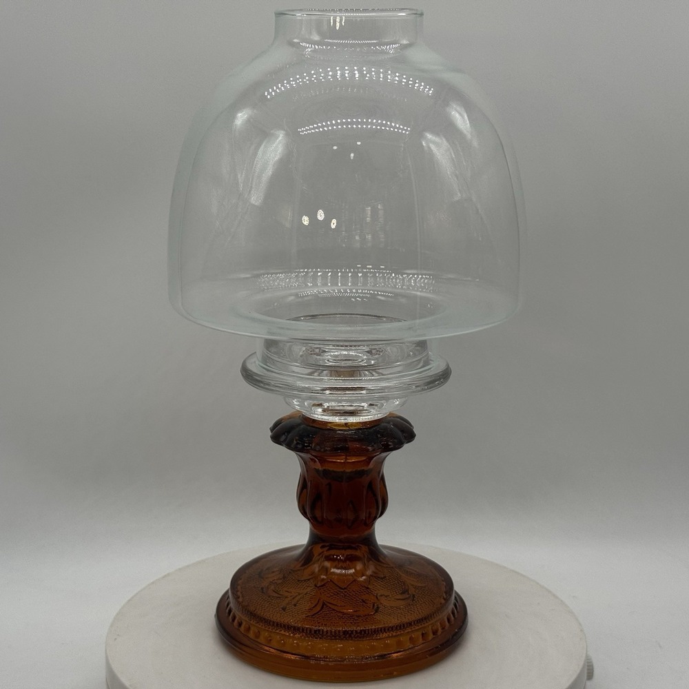 Indiana Tiara Excl SANDWICH AMBER HURRICANE Fairy Candle Tea Light Lamp 10" Vtg